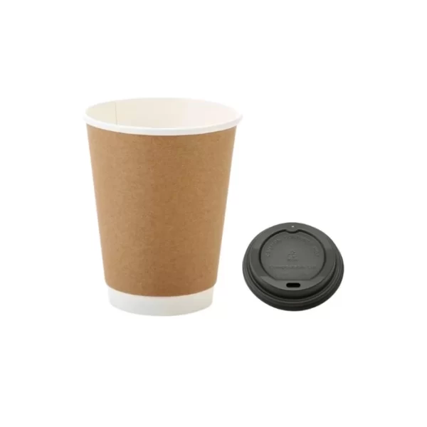 350ML DOUBLE WALL COFFEE CUP KRAFT WITH LID